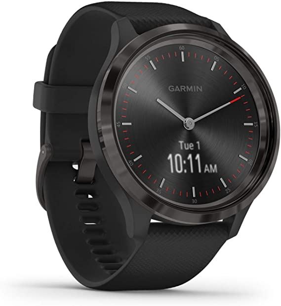 Garmin vivo move 3s, Smaller-sized Hybrid Smartwatch with Real Watch Hands, Gold with Black Leather Band