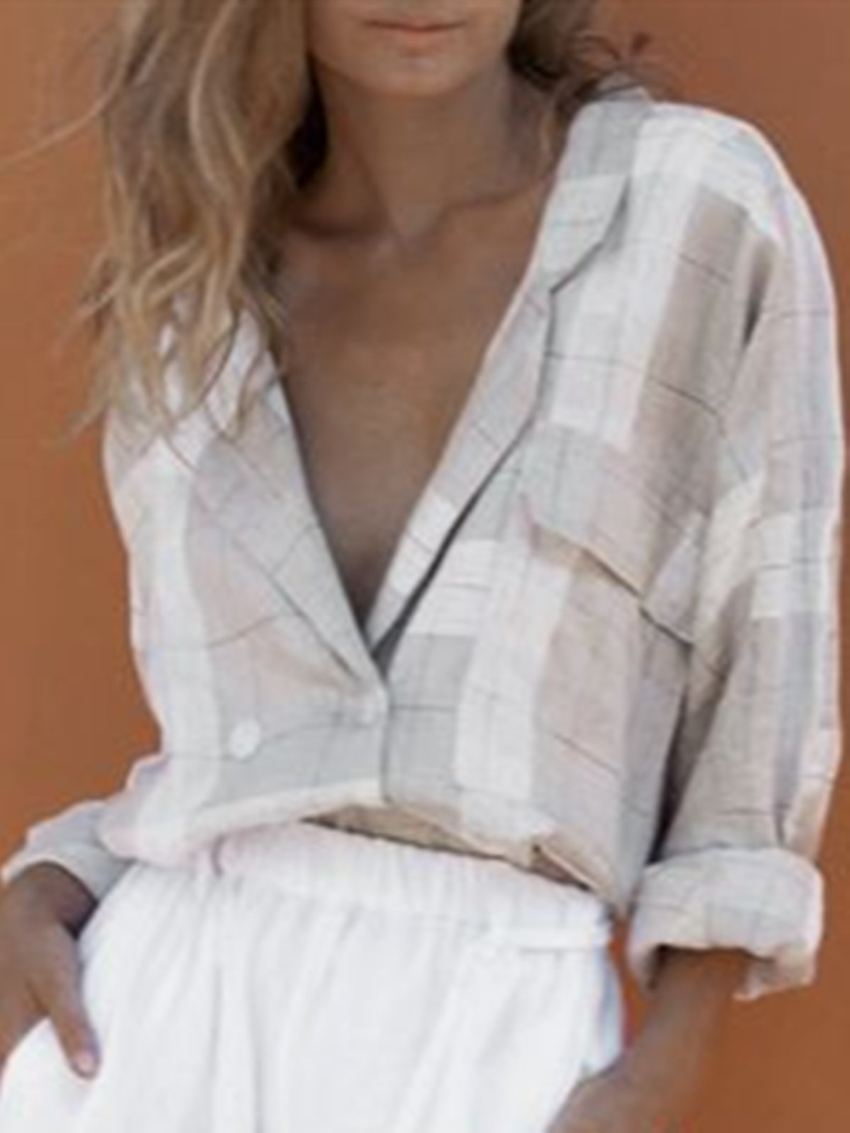 Grey-White1 Geometric Long Sleeve Shirts & Tops