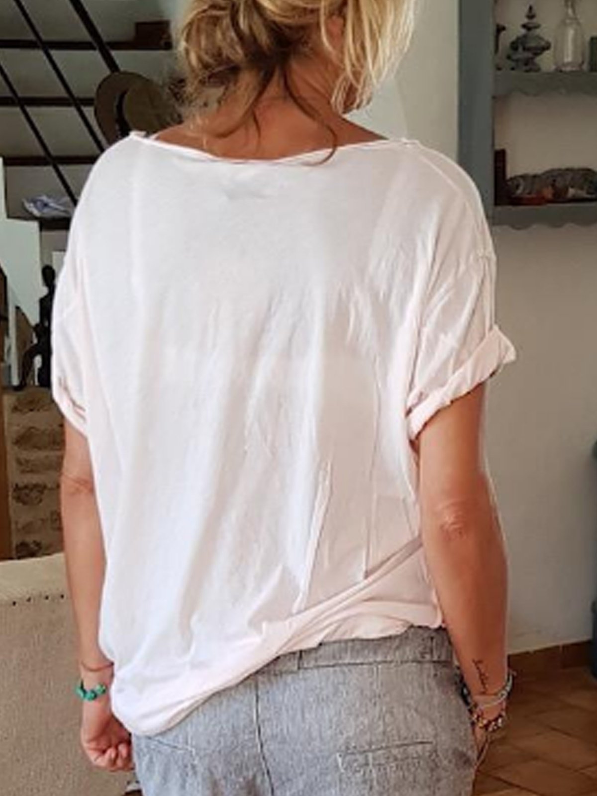 Casual Solid Crew Neck Shirts & Tops