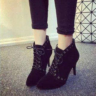 Gray Lace-up Daily Spring/Fall Stiletto Heel Boots
