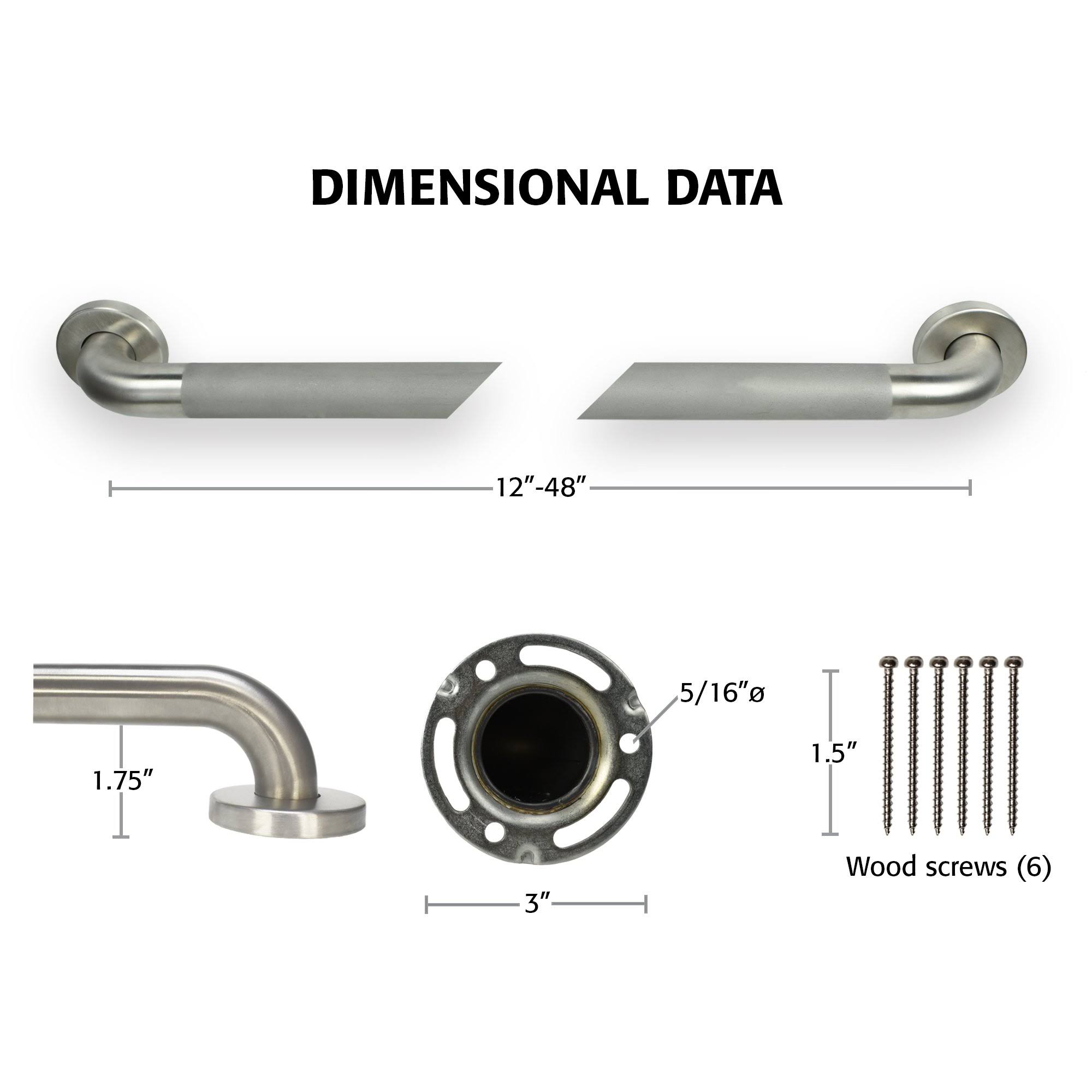 Keeney 1-1/4 in. Classic Stainless Steel Grab Bar, Exposed with Safety Grip - 42x22