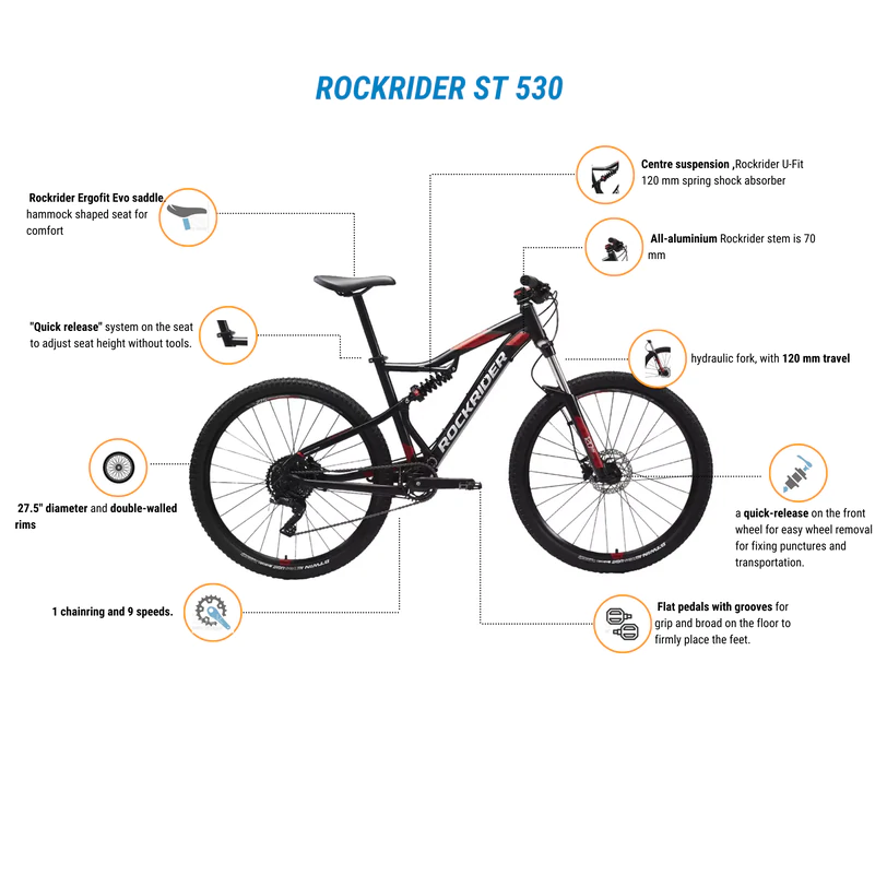 Rockrider ST530S, Full Suspension Mountain Bike, 27.5