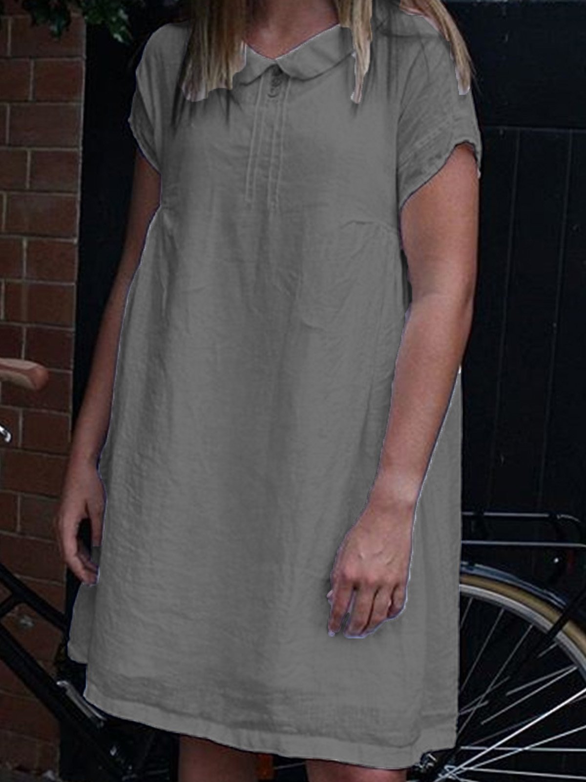 Women Casual Loose Peter Pan Collar Tops Tunic Maxi Dress