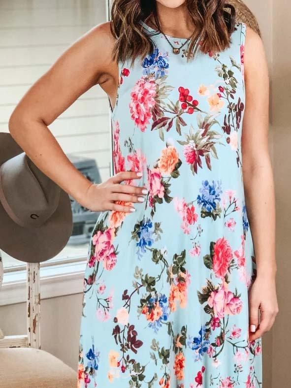 A-Line Cotton-Blend Crew Neck Sleeveless Dresses