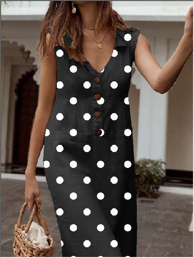 Elegant Buttoned Down Solid Pockets Plus Size Dress