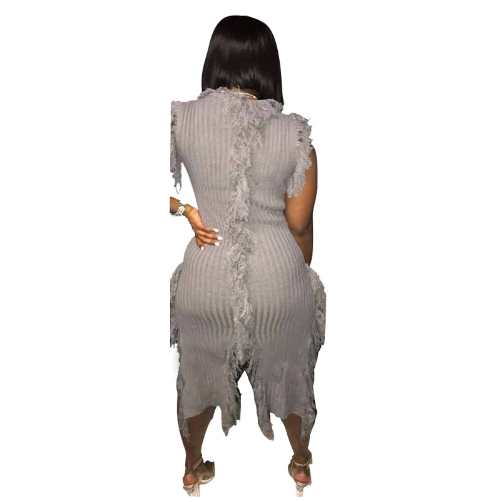 Autumn Knitted Fringe Sleeveless Sweater Dress