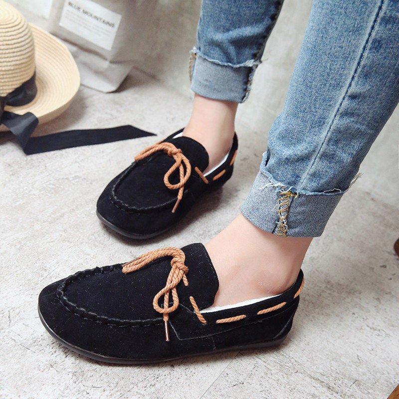 Women Flocking Bowknot Comfy Slip-On Loafers