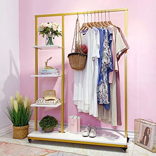 Metal Clothes Garment Racks with 4 Wood Storage Shelves and Hanging Bar/59′�?