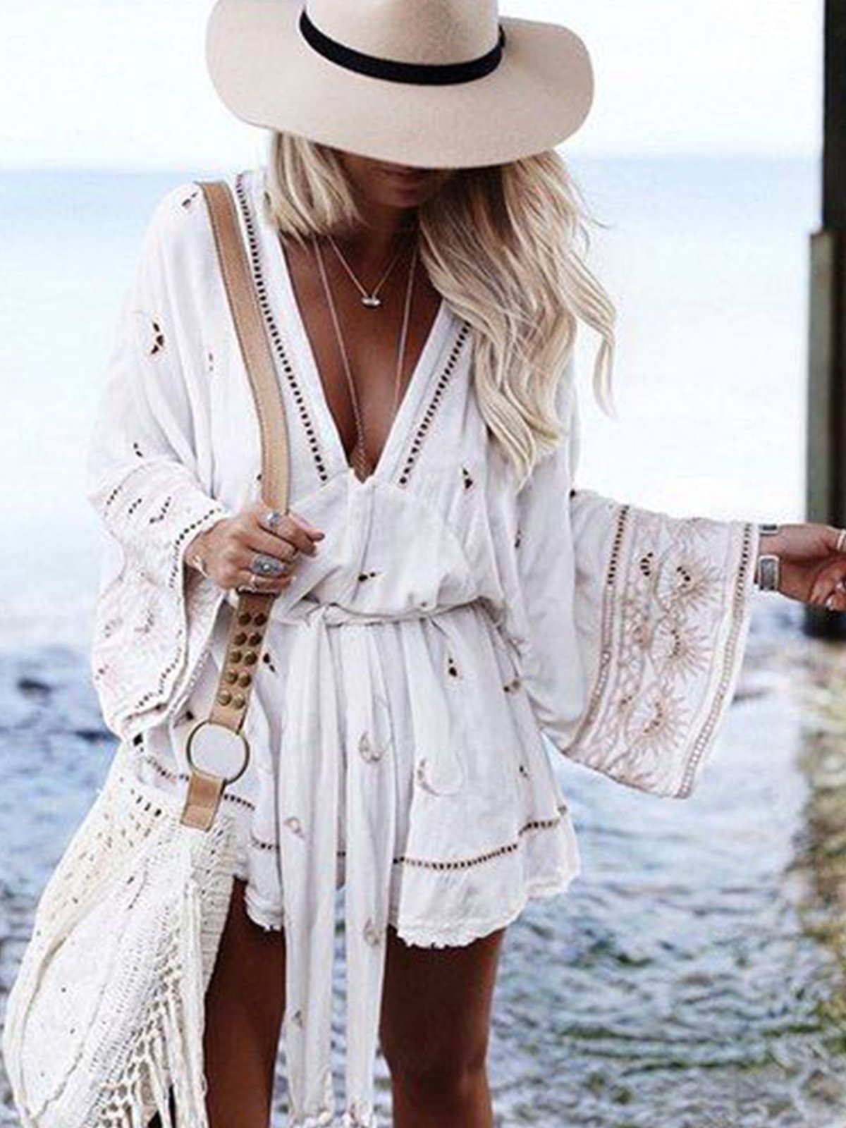 Long Sleeve V-Neck Casual Dresses