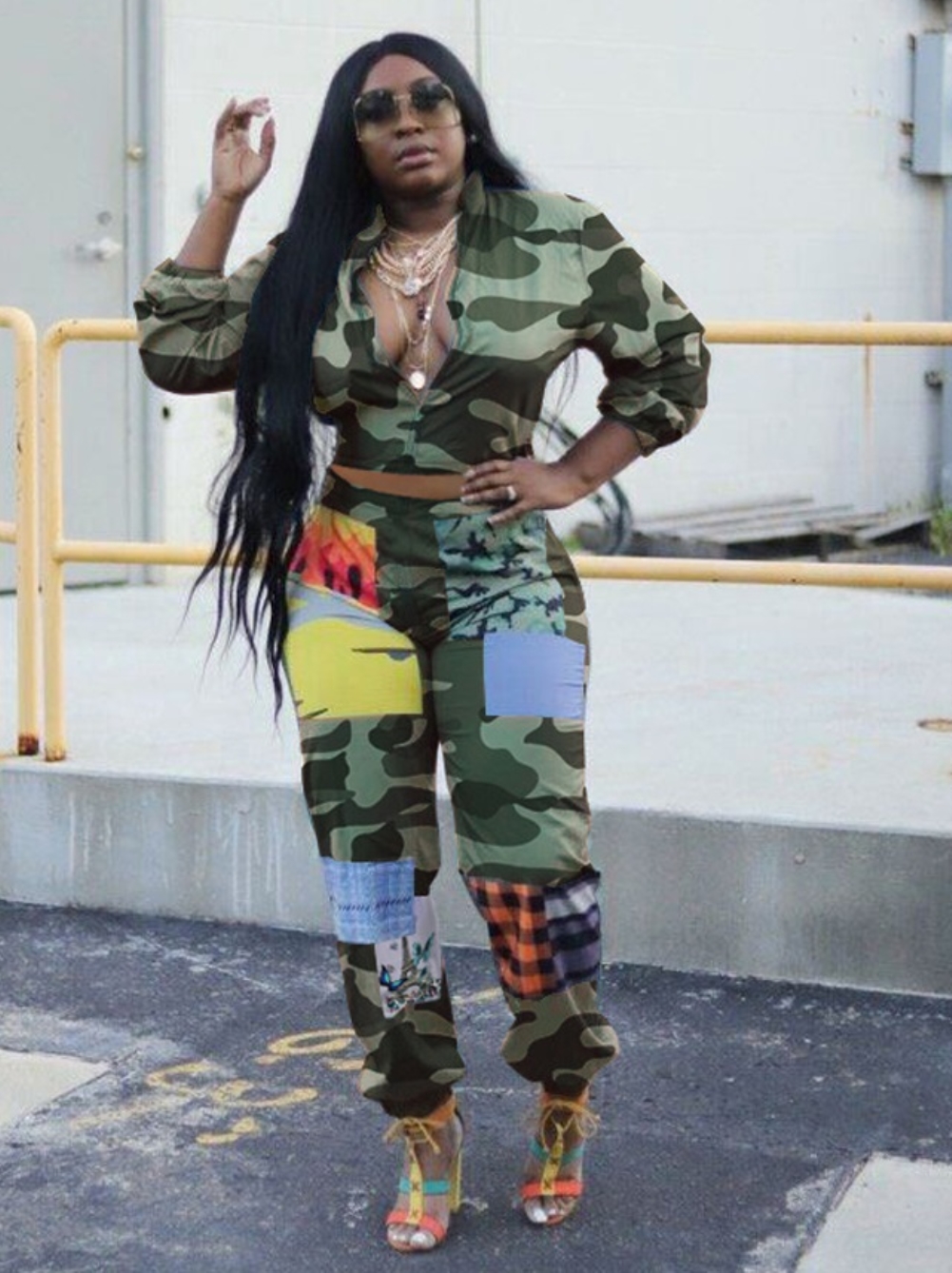 Casual Print Two Piece Matching Crop Top and Pants Set