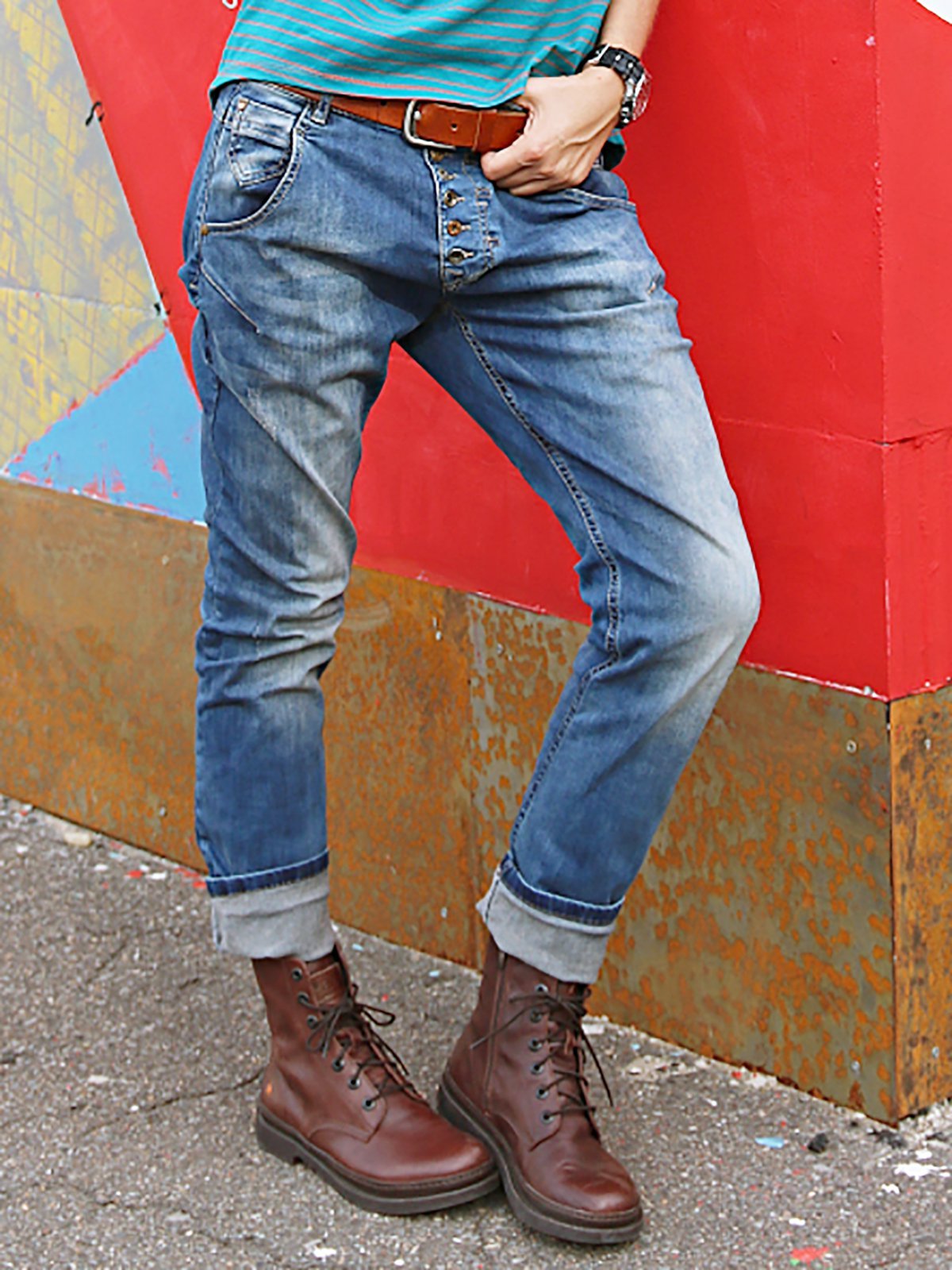 Button Down Pockets Denim Pants Jeans