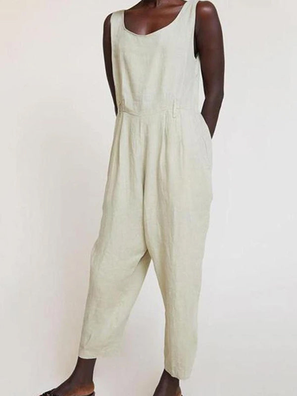 U-Neck Waist Pleated Jumpsuit