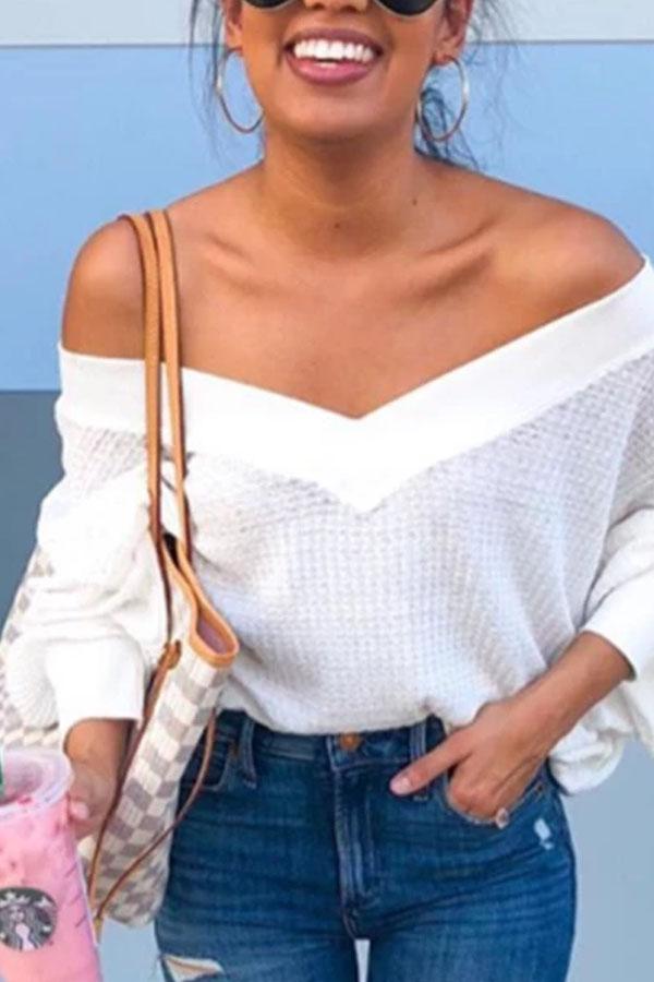 Fashion Sexy V Collar Plain Sweater