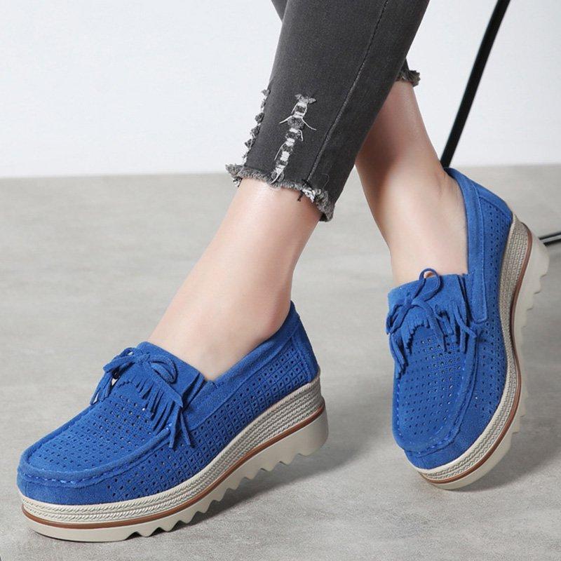 Women Artificial Nubuck Wedge Loafers Casual Comfort Slip On Shoes