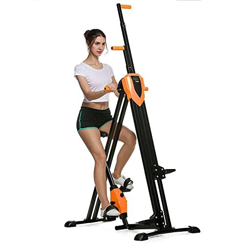 Aolier Vertical Climber 2-in-1 Full Body Exercise Equipment 350 Lbs Folding Cardio Workout Stair Stepper Trainer (Black & Orange)