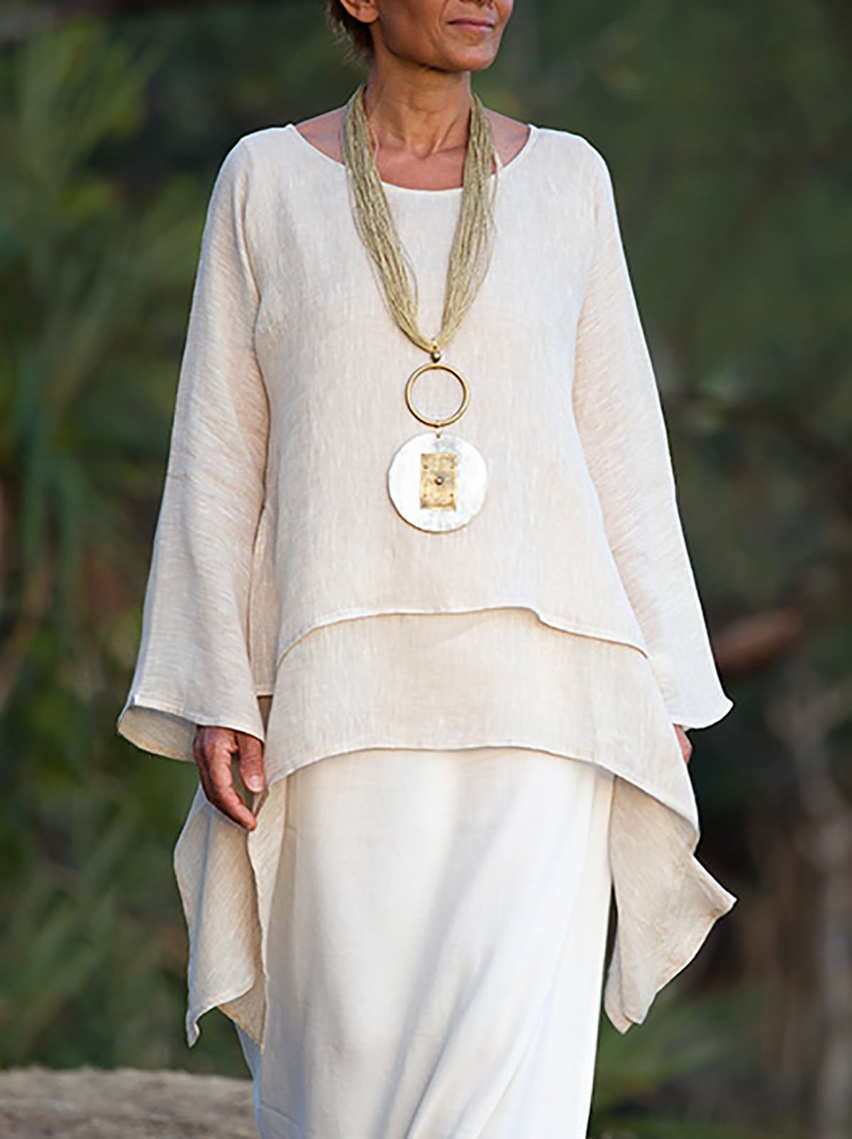 Casual Long Sleeve Plus Size Crew Neck Blouse