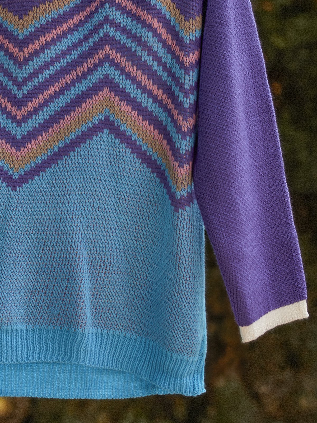 Purple Exotic V Neck Long Sleeve Stripes Sweater