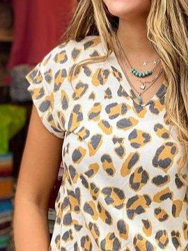 Vintage V Neck Leopard Shift Shirts & Tops
