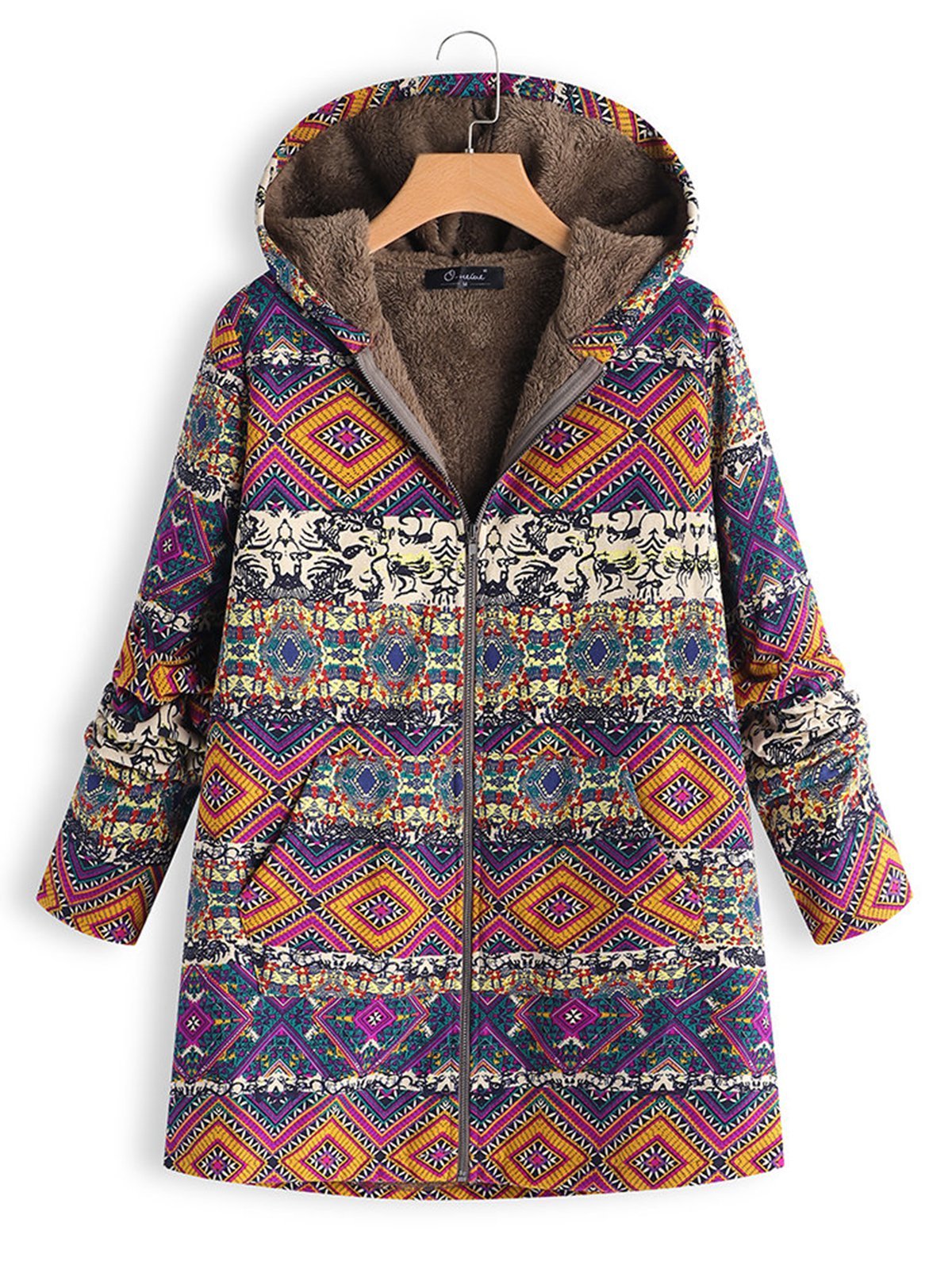 Vintage Printed Long Sleeve Hoodie Coat