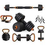 88lbs EDOSTORY Adjustable Dumbbell Set, 4 in 1 Set Barbell, Dumbbell, Kettlebell and Push-ups (Black & Orange)
