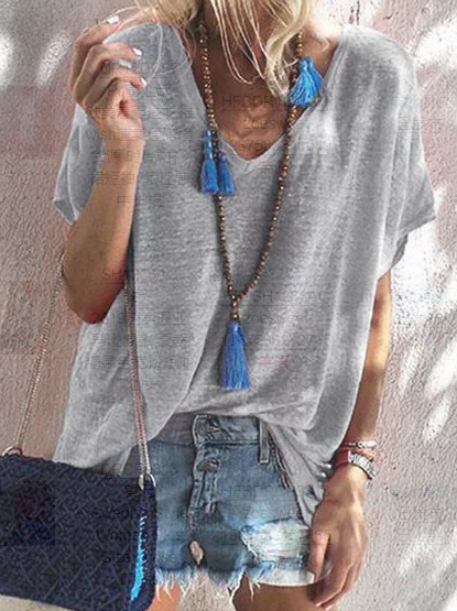 Casual Summer Multicolor V Neck Short Sleeve T-Shirts Tops