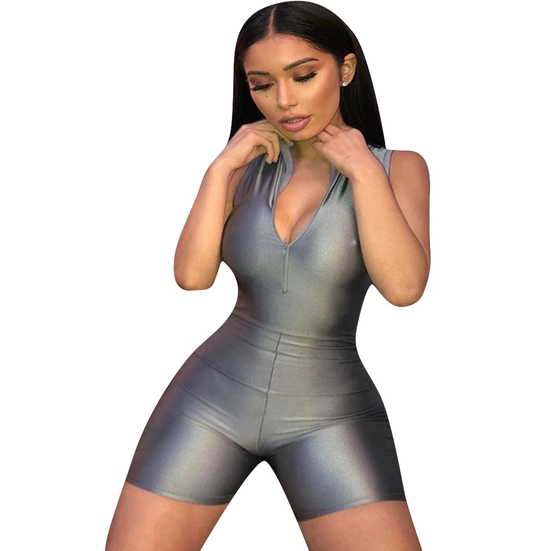 Sexy Sleeveless Gray Bodycon Rompers