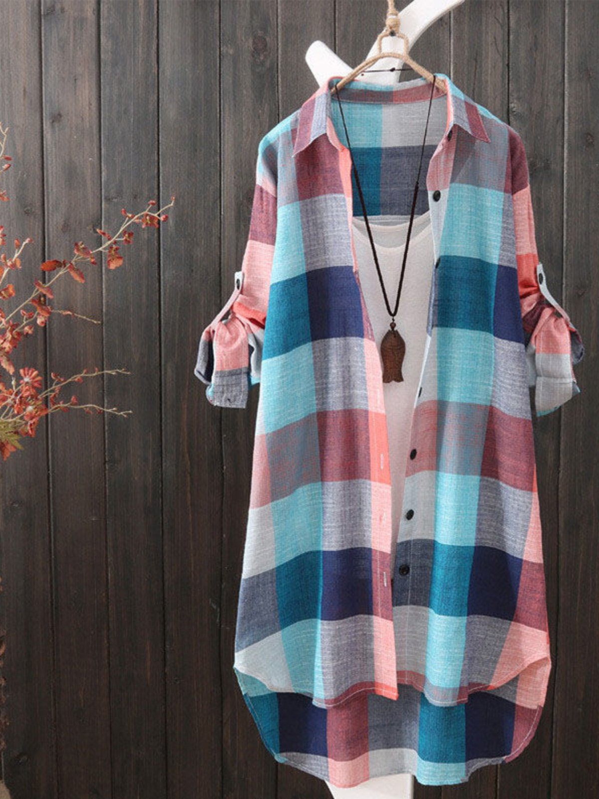 Plus Size Women Loose Long Sleeve Plaid Casual Jacket Shirt Tops