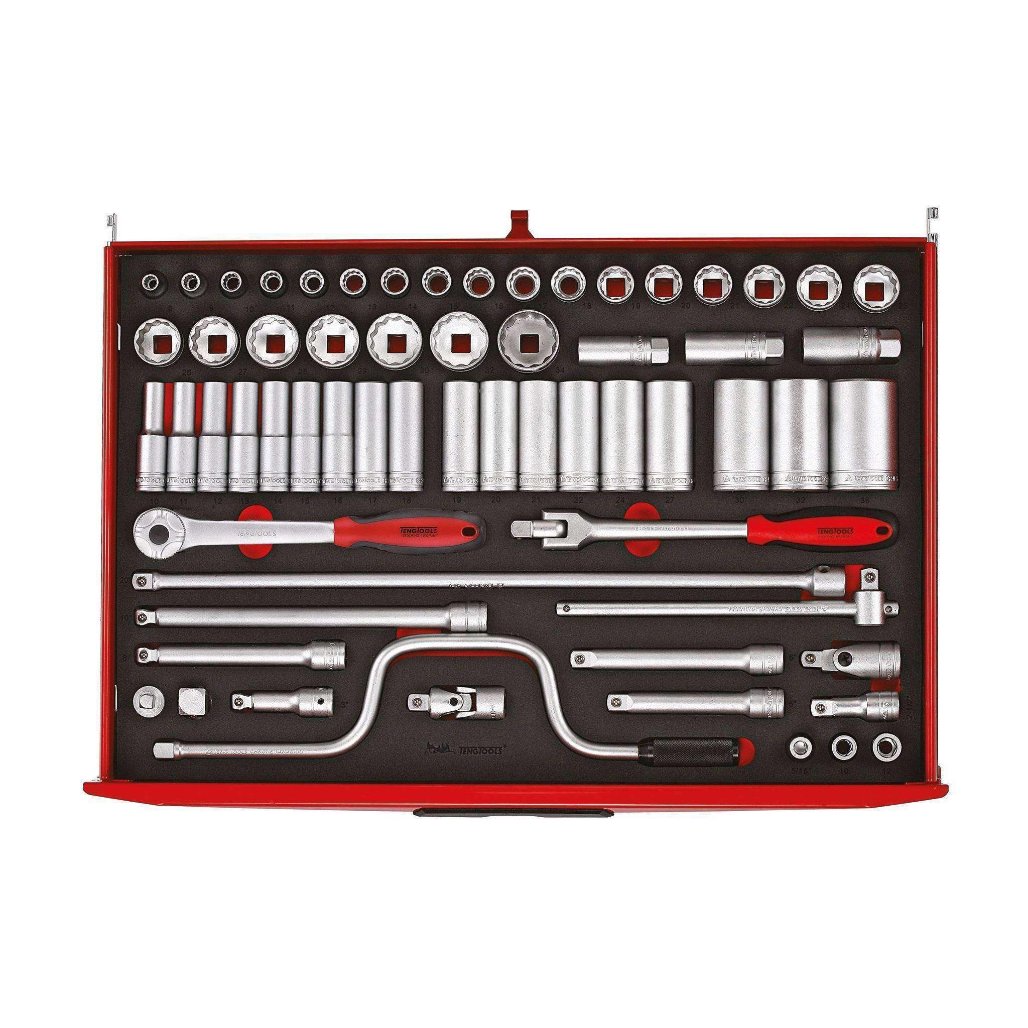 Teng Tools �C 63 Piece 1 / 2 inch Drive Socket Set in EVA �C TEN-O-TTESK63
