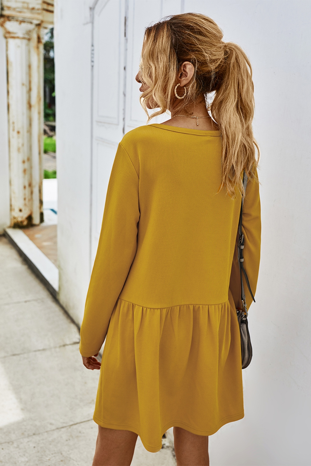 Autumn Plain Long Sleeve Short Casual Dress