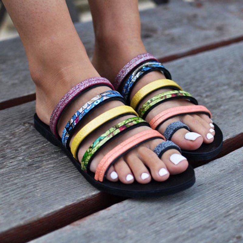 Black Dress Artificial Leather Summer Slippers