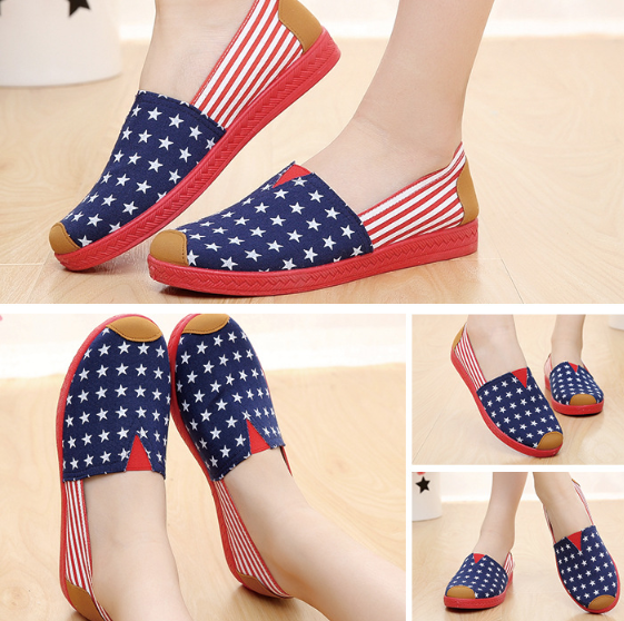 STAR Stripe Canvas Flat Slip On Loafers