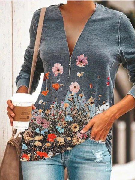 Floral Long Sleeve Casual Shirts & Tops
