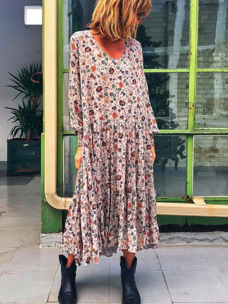 Plus Size long  Sleeve V-neck  Elegant Casual    Dress