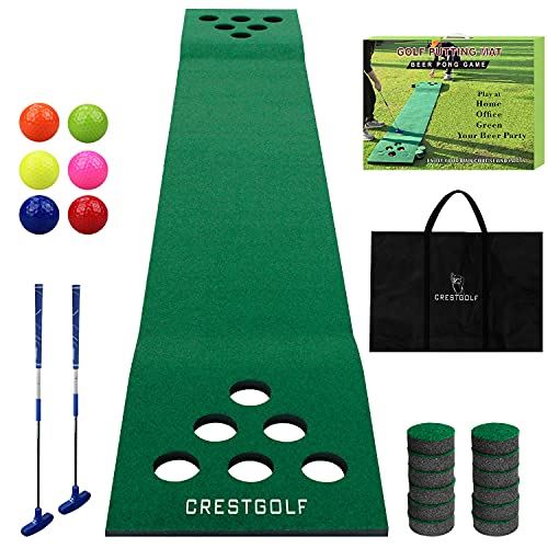 Golf Putting Mat w/ 2 Putters, 6 Golf Balls,12 Golf Hole Covers for Indoor&Outdoor Game