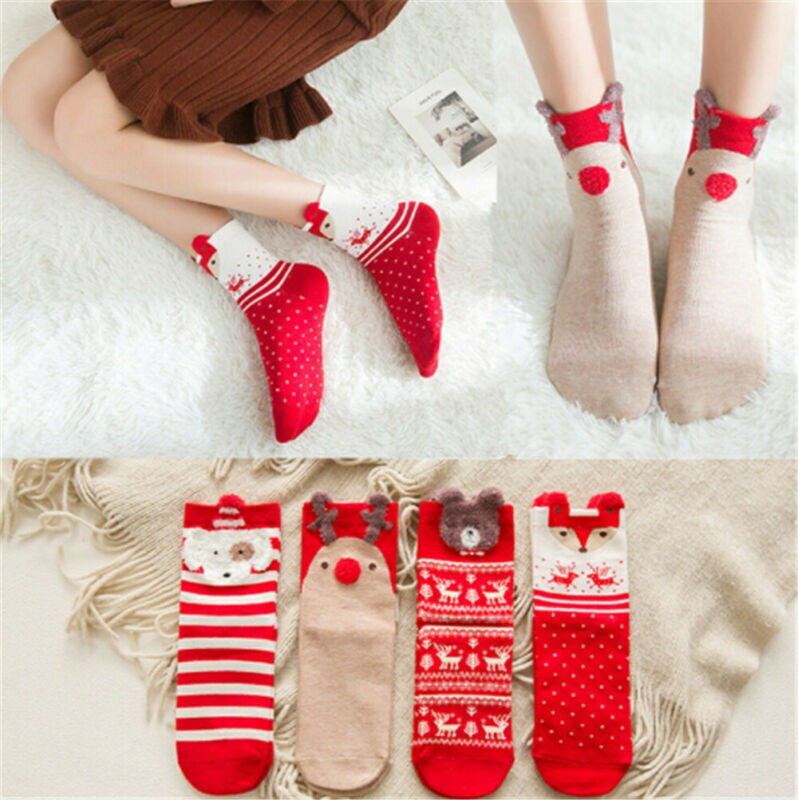 Christmas Socks Puppy Elk Fox Bear Santa Claus Gift Cotton Cartoon Keep Warm lady Socks