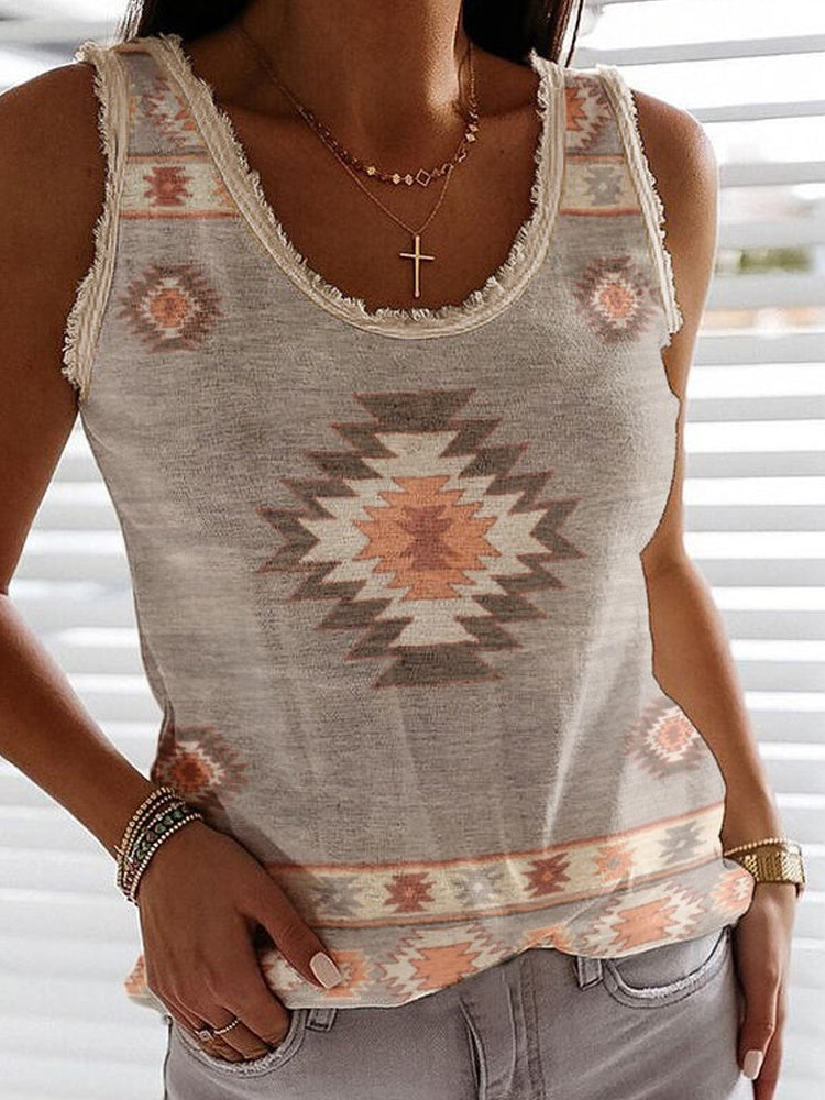 Western Print Sleeveless Tank Top