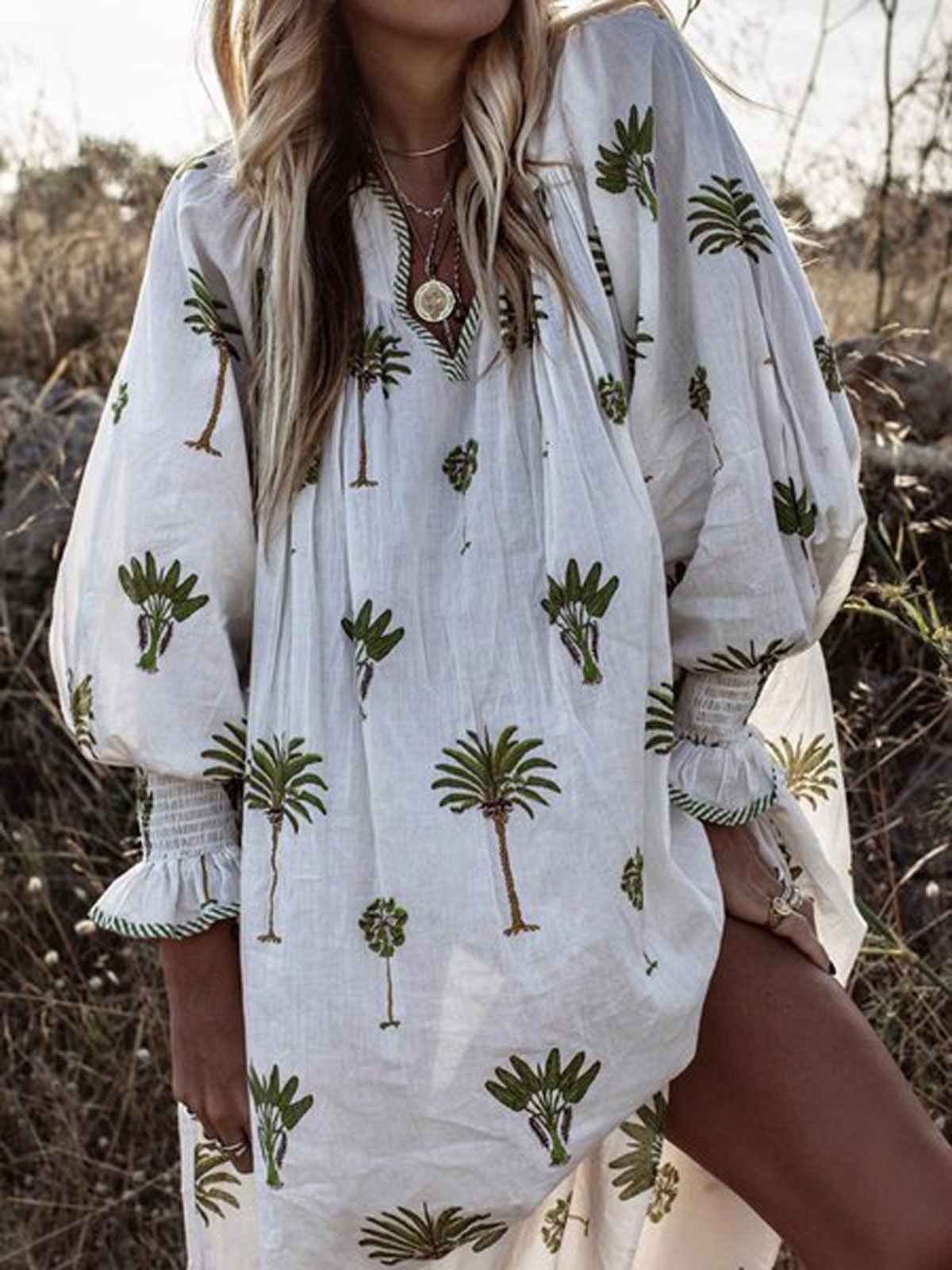 Boho V Neck Printing Casual Dresses