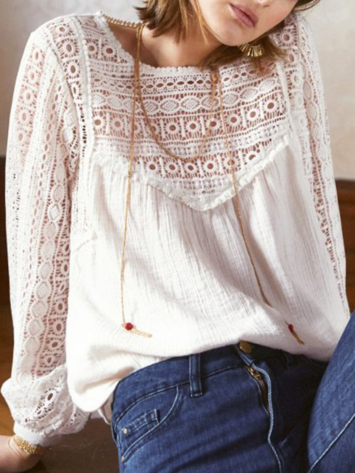 White Paneled Casual Solid Shirts & Tops