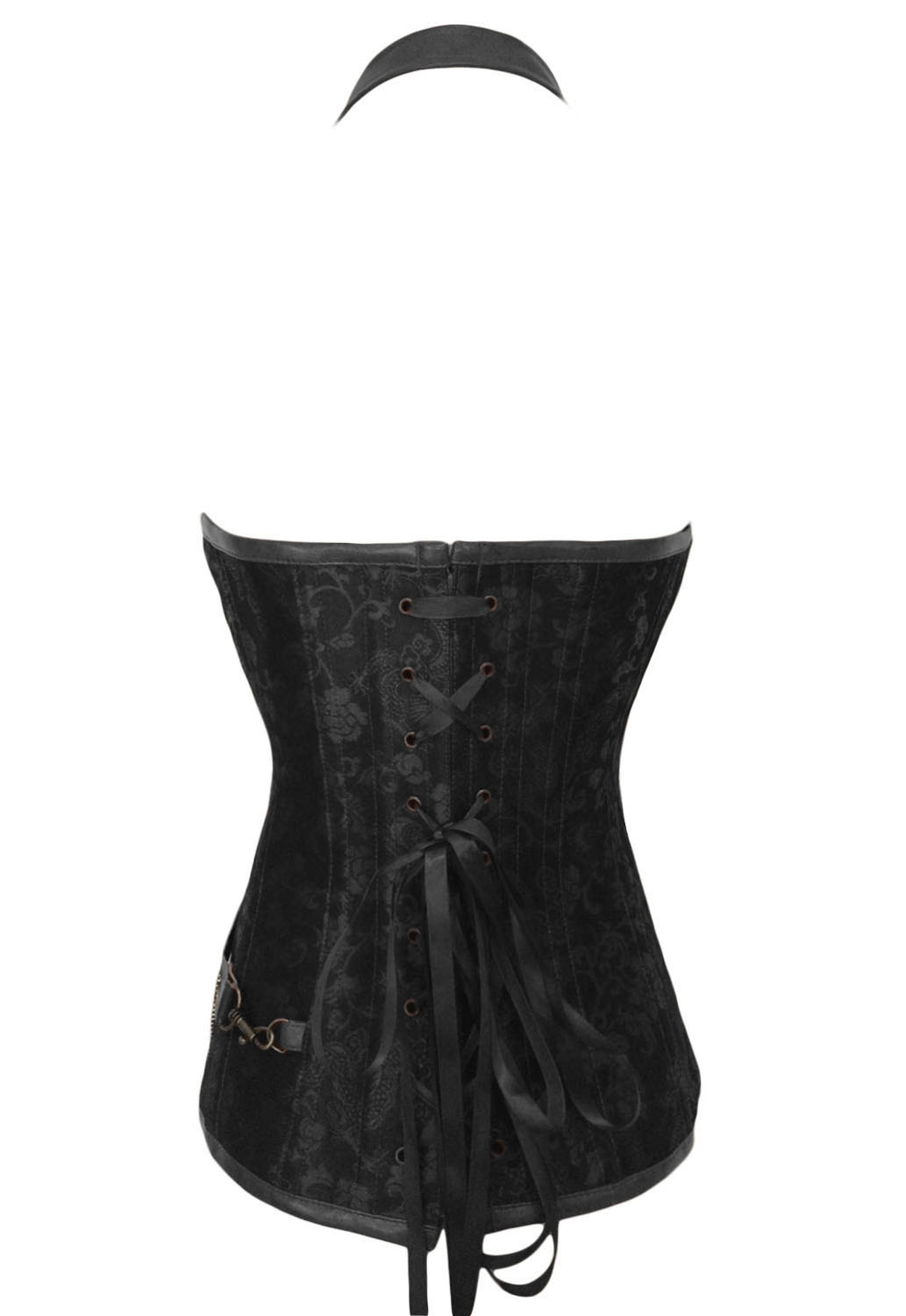 Black 14 Steel Bone Steampunk Leather Corset with Thong