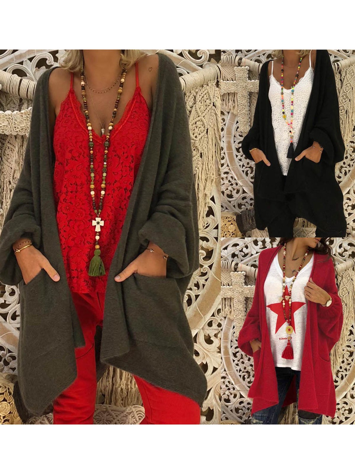 Long Sleeve Pockets Vintage Cardigans