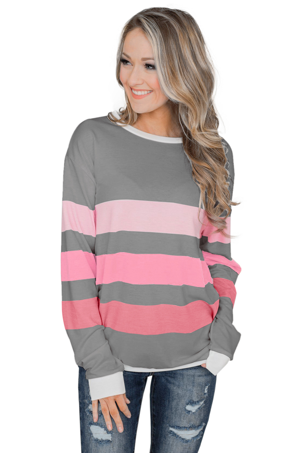 Gray Dreaming of Spring Striped Pullover Top 80