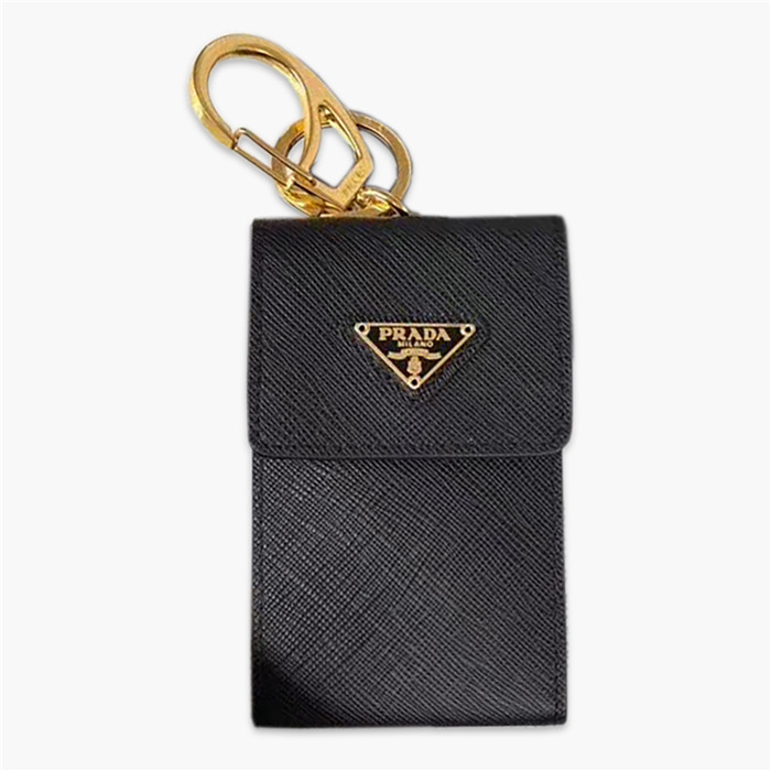 【原版皮】普拉达/Prada 钥匙包，车钥匙包，选用十字纹小牛皮镶嵌三角唛徽标，男女通用款，简单时尚，款号：1TT081