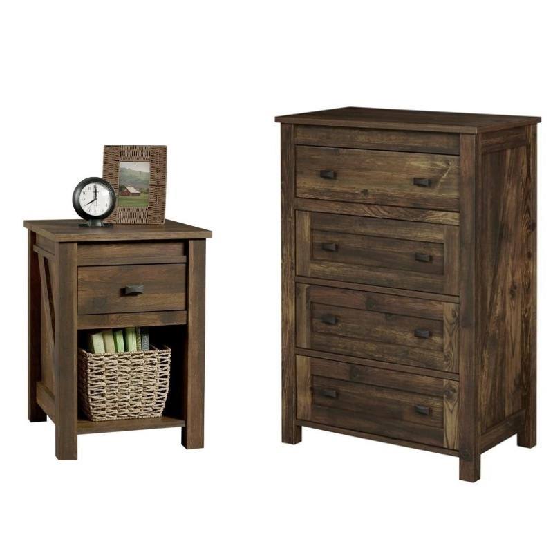 Home Square 2 Piece Bedroom Set with 4 Drawer Dresser and Nightstand in Rustic