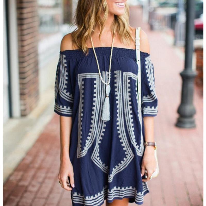 Off Shoulder  Print  Half Sleeve Dresses