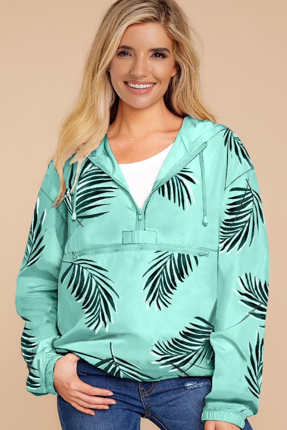Green Floral Print Rain Jacket
