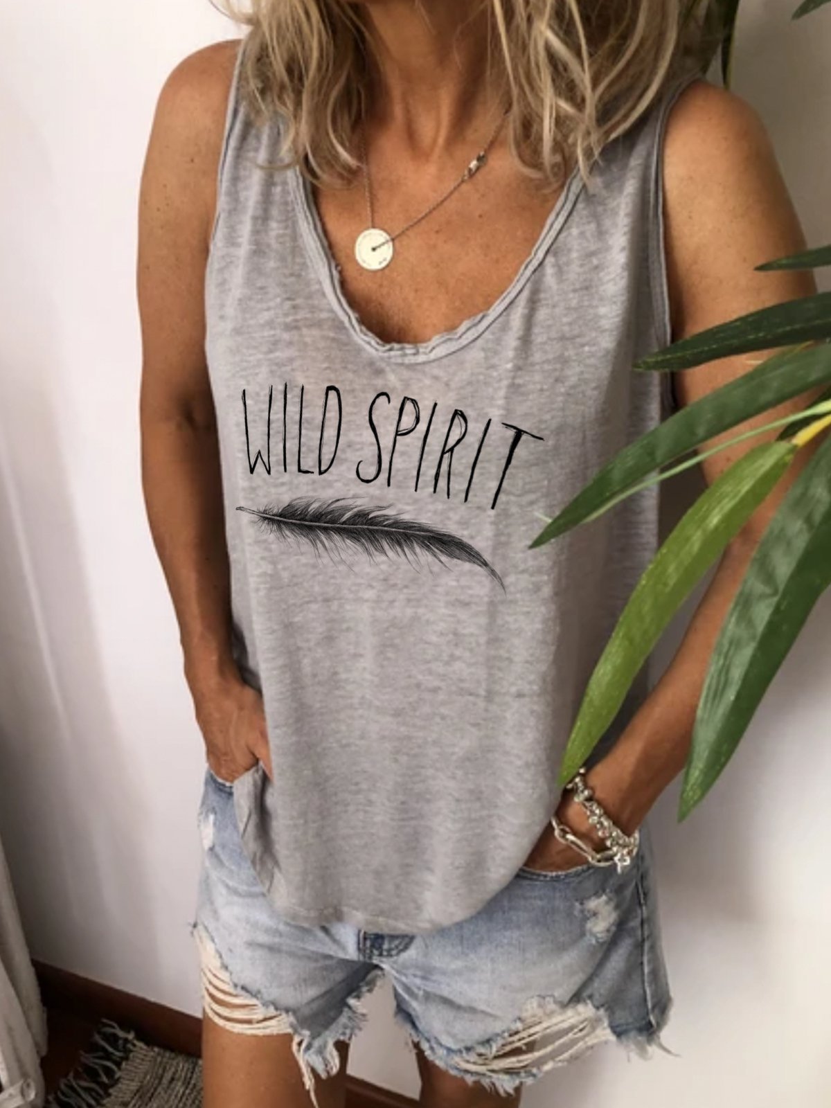 Casual loose simple printed vest