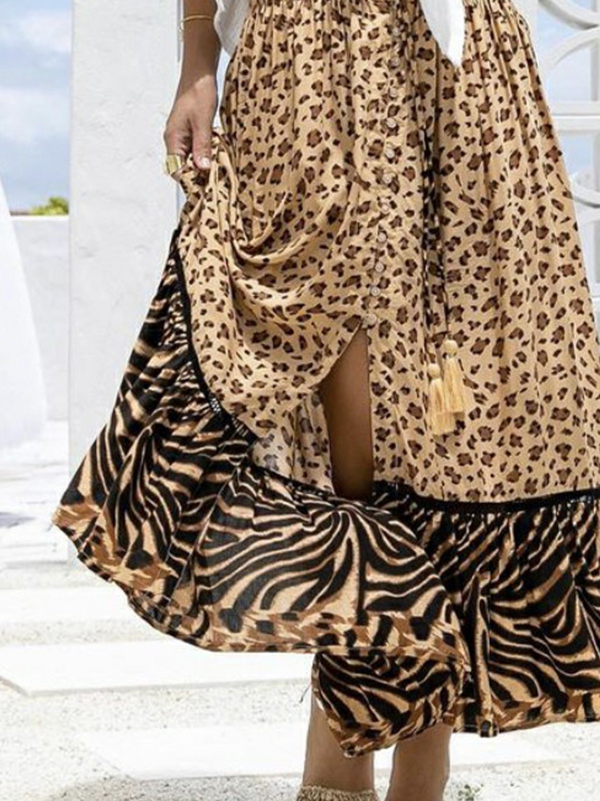 Boho Romantic Zebra Leopard A-Line Floral-Print Skirts
