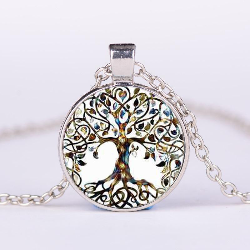 Tree of Life Time Gem Alloy Glass Necklace