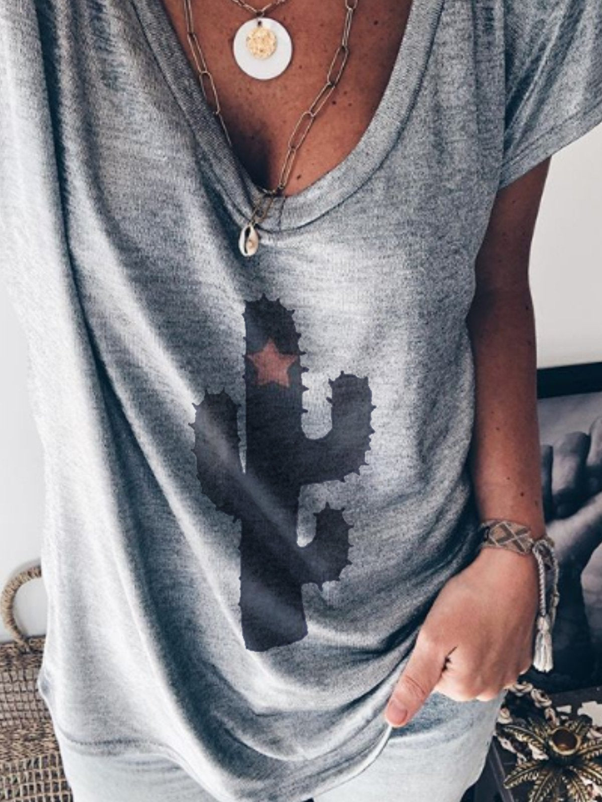 Plus Size Women Short Sleeve V Neck Vintage Floral Casual Tops