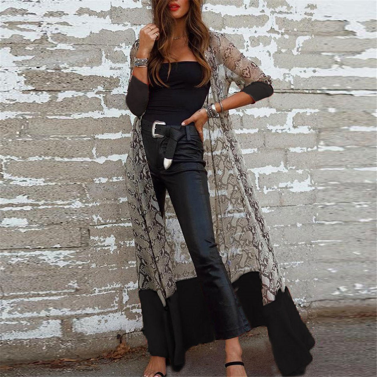 2019 Snake Pattern Printed Split Joint Beach Cardigan